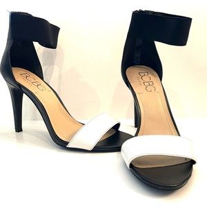 BCBG Paris black & white high heel strappy sandals